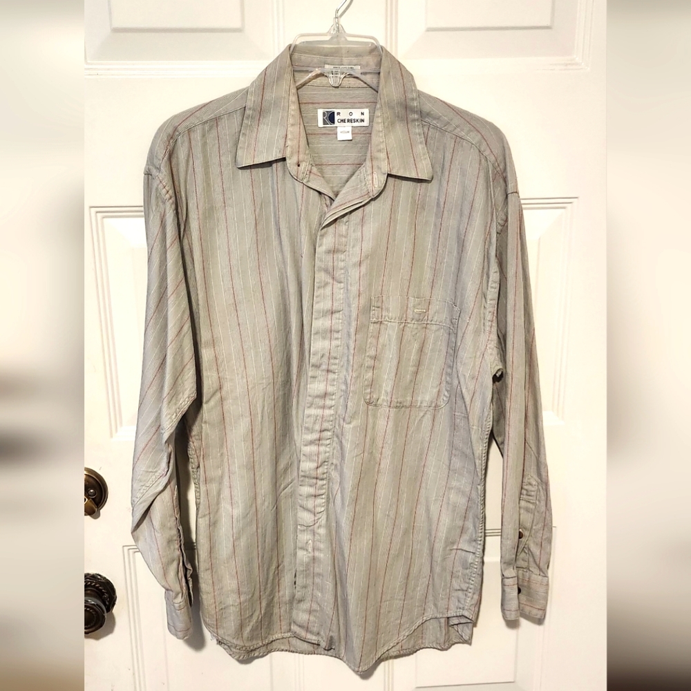 Ron Chereskin Men's Long Sleeve Button Down Shirt Size M Beige